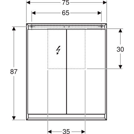 Geberit ONE Spiegelschrank mit ComfortLight, 2 Türen, AP-Montage, 75x90x15 cm, Aluminium eloxiert