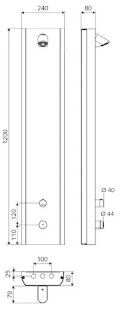Duschpaneel LINUS Inox DP-SC-T, Mischwasser, Thermostat, Selbstschluss, Manuelle thermische Desinfektion, Duschkopf COMFORT Flex, 2x DN 15 G 1/2 AG, B 240 mm x H 1200 mm x T 80 mm, Edelstahl gebürstet Duschpaneel LINUS Inox DP-SC-T, Mischwasser, Thermostat, Selbstschluss, Manuelle thermische Desinfektion, Duschkopf COMFORT Flex, 2x DN 15 G 1/2 AG, B 240 mm x H 1200 mm x T 80 mm, Edelstahl gebürstet