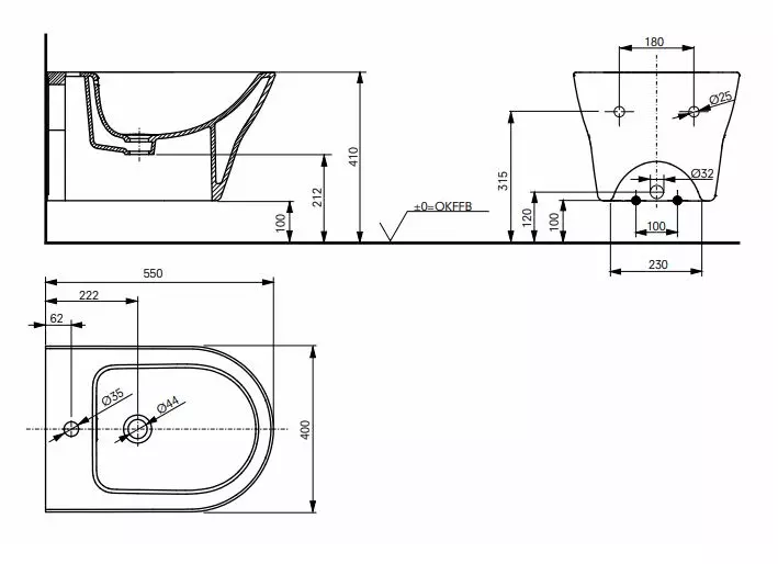 Toto Wand-Bidet „MH“ 400 × 550 × 310 mm