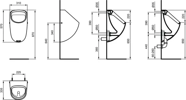 Urinal „Connect“, Befestigung sichtbar 31 × 57 × 33,5 cm