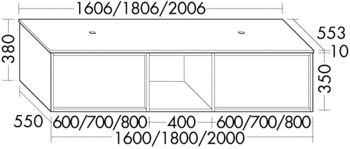 Burgbad Waschtischunterschrank Uomo inkl. Konsolenplatte, 1606 mm breit, 382 mm hoch, 2 Beckenausschnitte, 420 mm Einbautiefe Burgbad Waschtischunterschrank Uomo inkl. Konsolenplatte, 1606 mm breit, 382 mm hoch, 2 Beckenausschnitte, 420 mm Einbautiefe