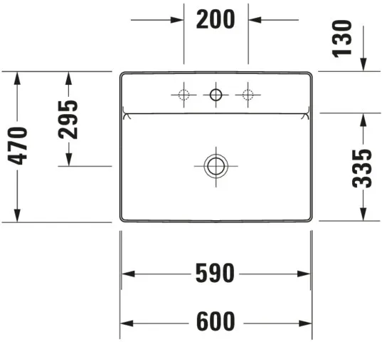 Aufsatzwaschtisch „DuraSquare“, ohne Überlauf, Hahnlochposition mittig