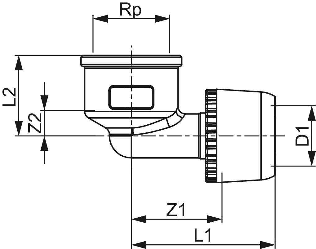 TECElogo-Ax Winkelübergangsmuffe Dimension 20 × Rp 1/2″, Siliziumbronze