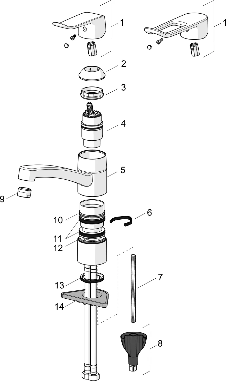 HansaCARE Einhebelmischer Küchenarmatur HansaCARE 4610 Bedienungshebel lang Ausladung 214 mm DN15 Chrom
