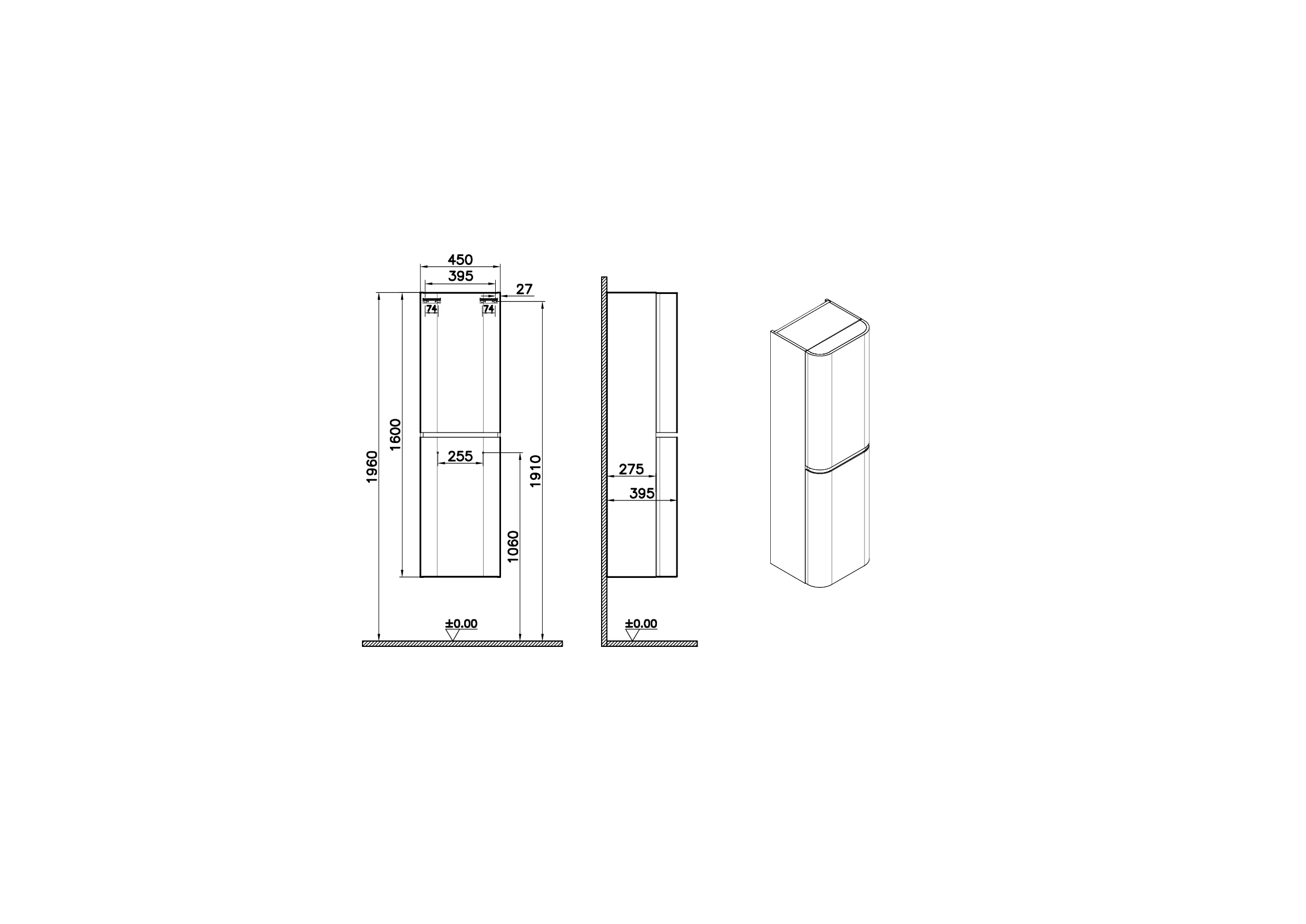 Glora Hochschrank mit 2 Türen Türanschlag rechts 45 x 39 x 160 cm (BxTxH) Wandmontage Taupe Matt Glora Hochschrank mit 2 Türen Türanschlag rechts 45 x 39 x 160 cm (BxTxH) Wandmontage Taupe Matt