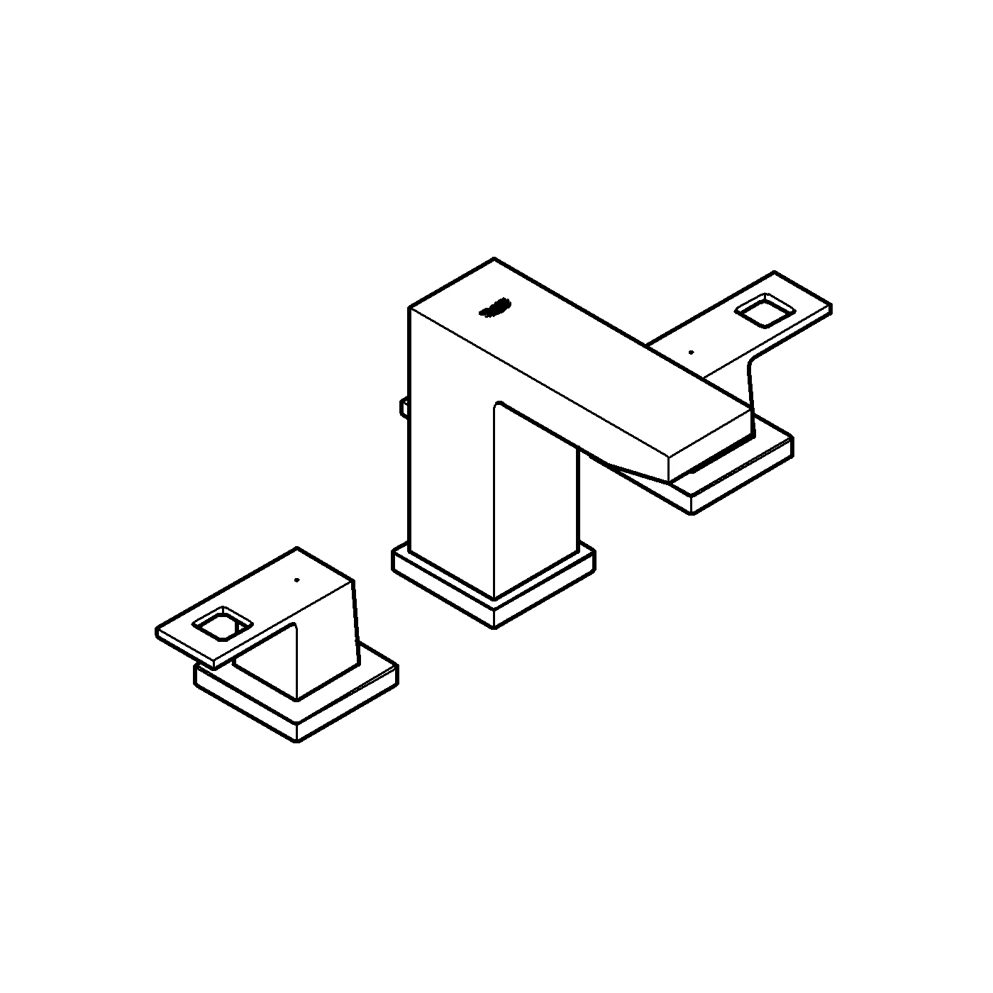 3-Loch-Waschtischbatterie Eurocube 20351, Zugstangen-Ablaufgarnitur 1 1/4'', chrom