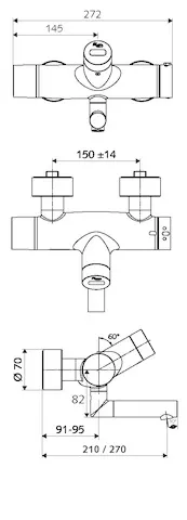 Aufputz-Waschtisch-Armatur VITUS VW-E-T, Mischwasser, Thermostat, Infrarot, 2 RFV, Batteriefach, 2x DN 15 G 1/2 AG, Ausladung bis Mitte Strahlregler: 210 mm, chrom