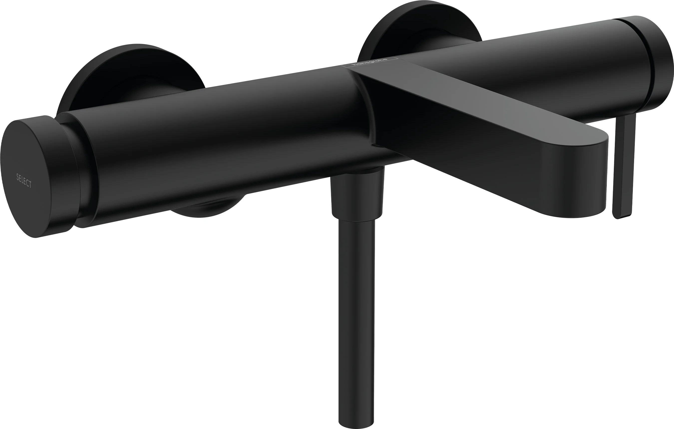 Hansgrohe Finoris Einhebel-Wannenmischer Aufputz mattschwarz, Ausladung 194 mm, Keramikmischsystem, Druckumsteller Select mit automatischer Rückstellung