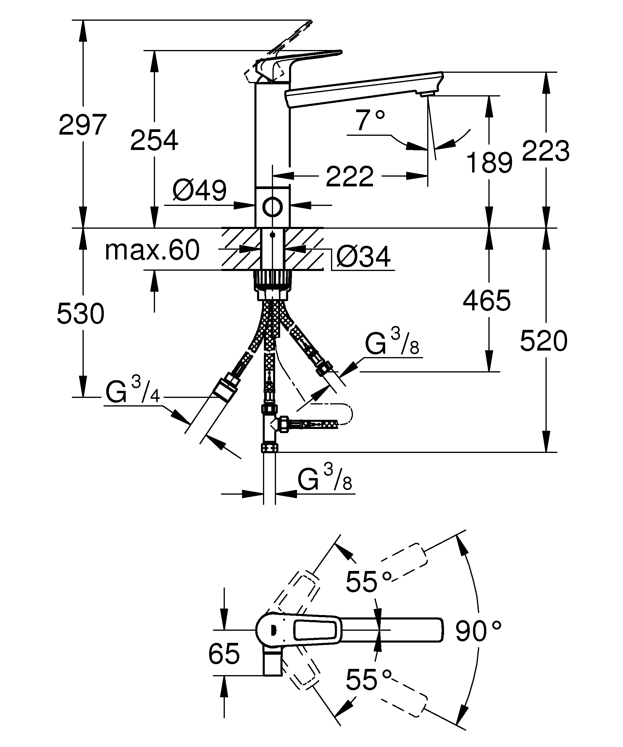 Einhand-Spültischbatterie BauLoop 31713, mittelhoher Auslauf, Einlochmontage, integrierte Vorabsperrung, getrennte innenliegende Wasserwege – kein Kontakt mit Blei oder Nickel, chrom