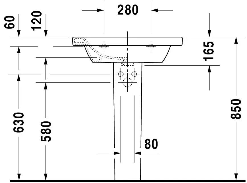 Wandwaschtisch „DuraStyle“, mit Überlauf, Hahnlochposition mittig  Wandwaschtisch „DuraStyle“, mit Überlauf, Hahnlochposition mittig