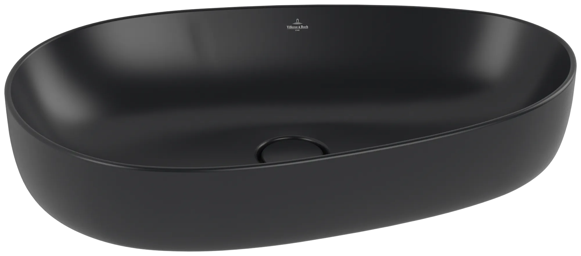 Villeroy & Boch Aufsatzwaschtisch „Antao“ 650 × 400 × 180 mm, ohne Hahnlochbohrung in Pure Black