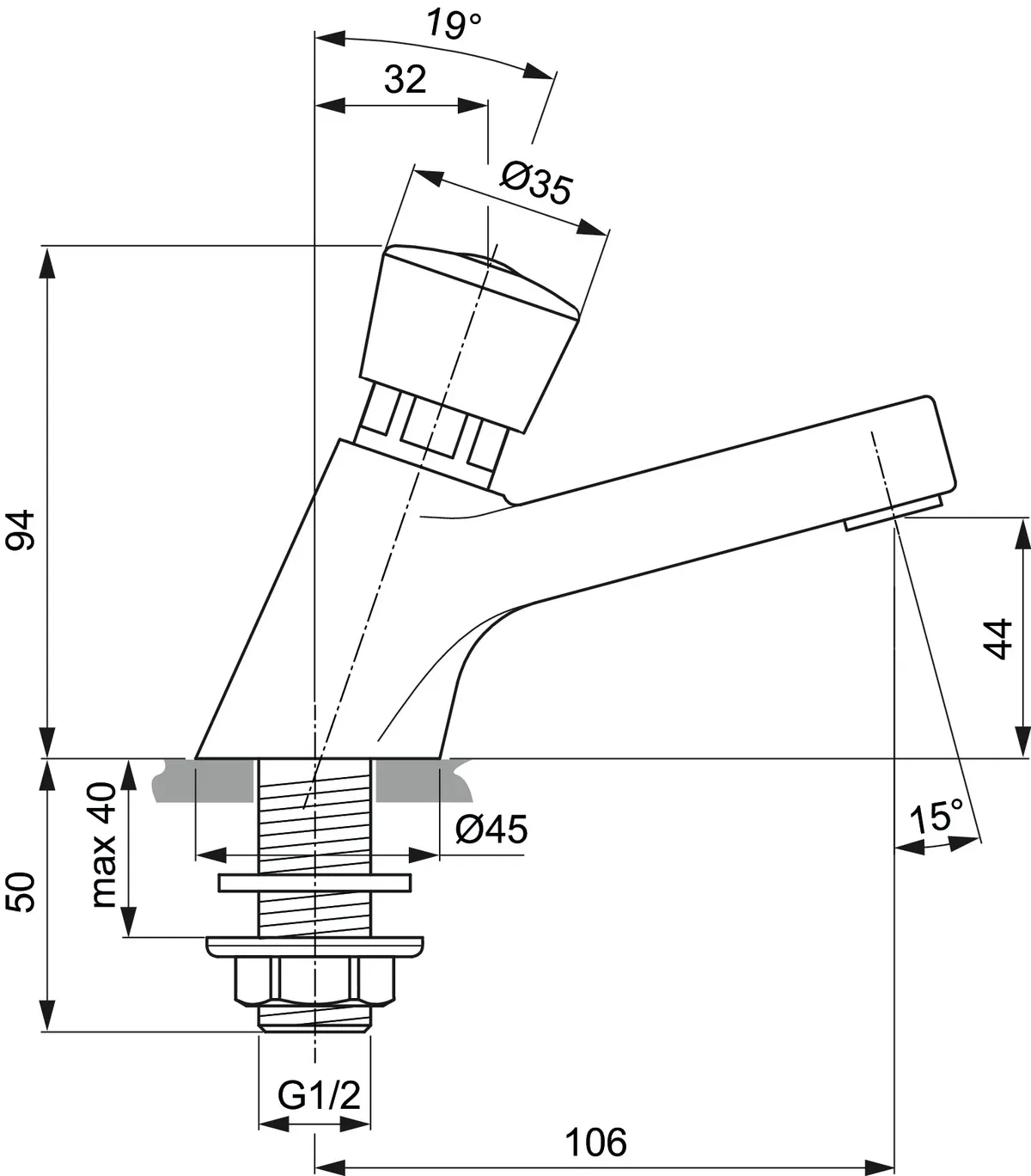 Ideal Standard Alpha Selbstschluss-Standventil DN15 Chrom