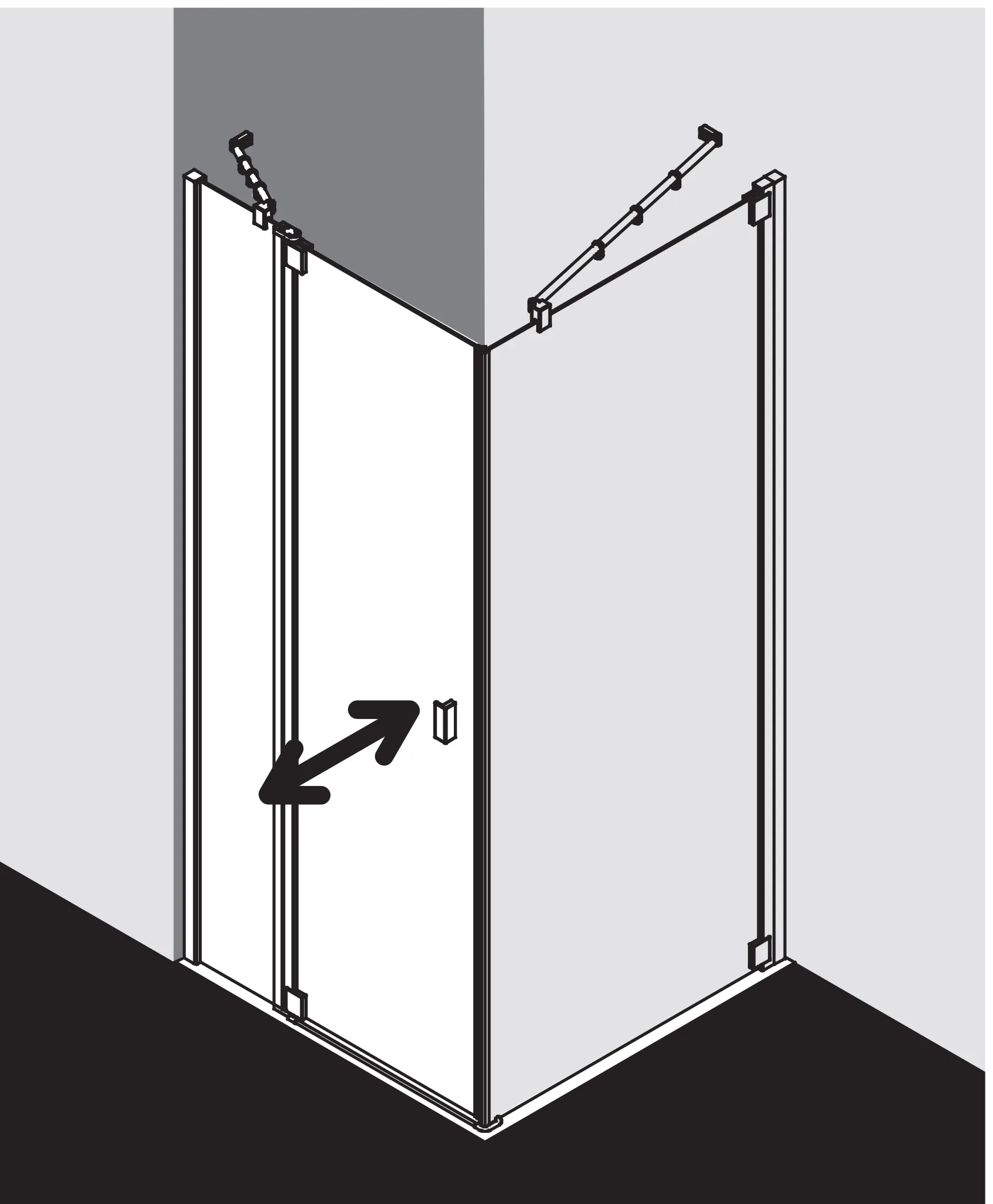 Kermi Duschtür 1-flügelig mit Festfeld rechts für Ecke „RAYA“ Glas Klar Dekor Stripe 4, Profile Silber Mattglanz, BV: 870 - 900 mm GAK: 855 - 885 mm WE: 880 - 910 mm H: 2000 mm Kermi Duschtür 1-flügelig mit Festfeld rechts für Ecke „RAYA“ Glas Klar Dekor Stripe 4, Profile Silber Mattglanz, BV: 870 - 900 mm GAK: 855 - 885 mm WE: 880 - 910 mm H: 2000 mm