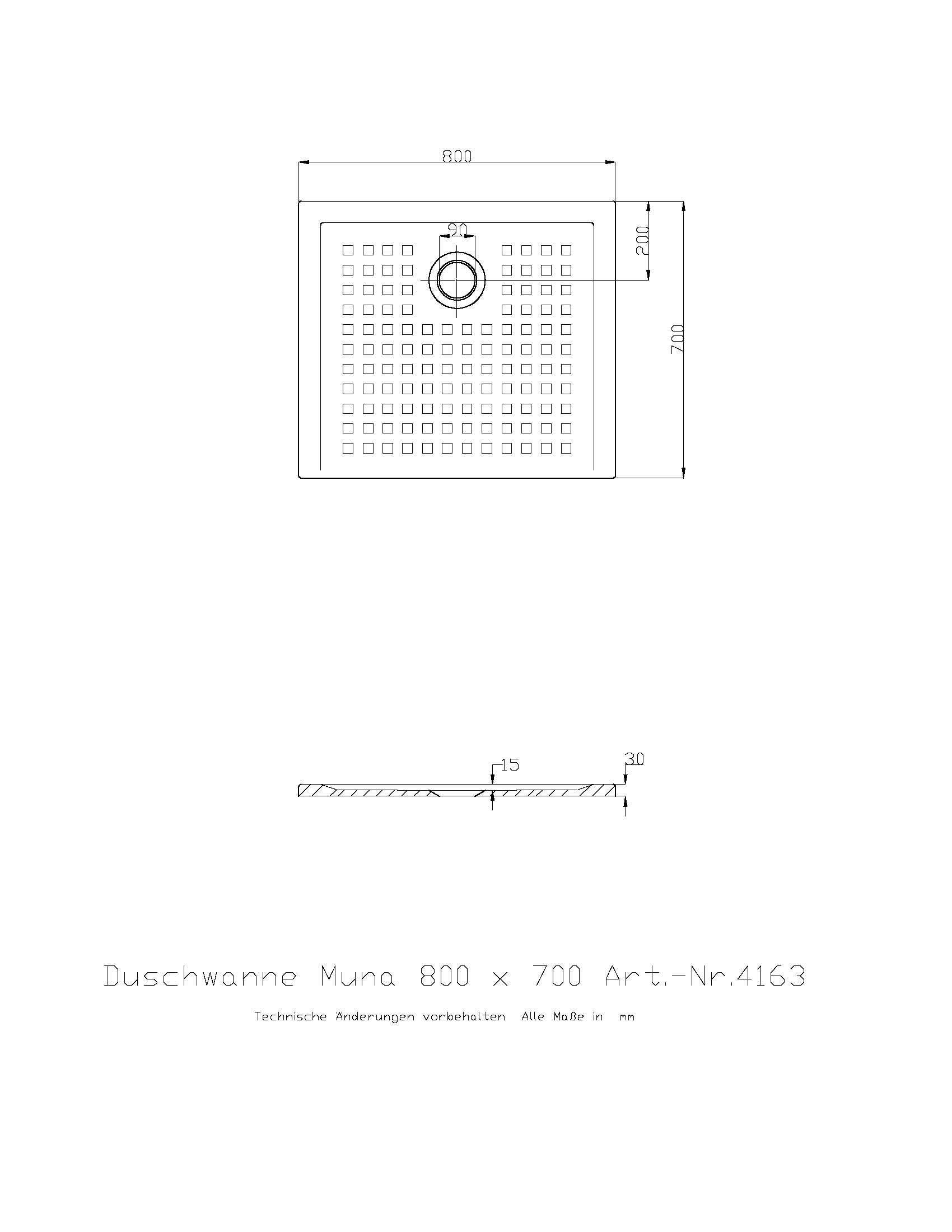 Duschwanne „Muna“ Rechteck 80 × 70 cm in Weiß
