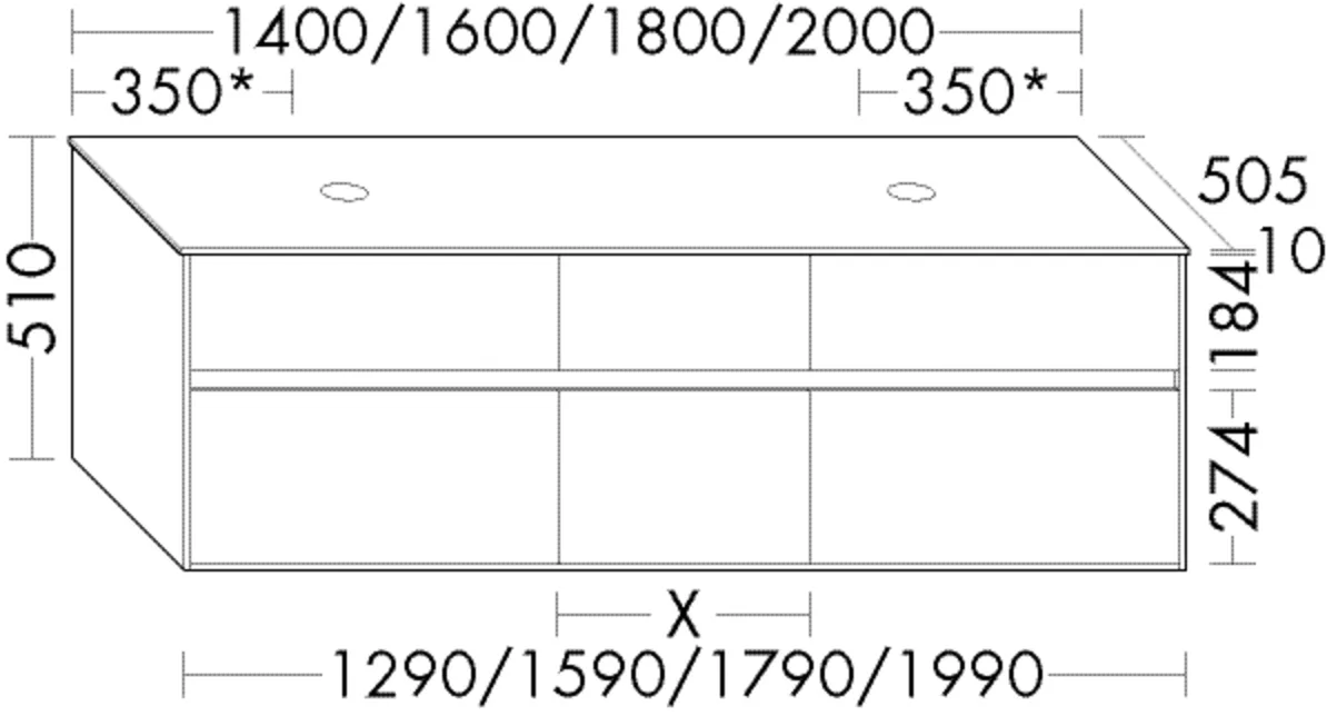 Waschtischunterschrank rc40Solitaire von burgbad – 1.400 mm breit, 510 mm hoch, 505 mm tief, 2 Beckenausschnitte, 3 Auszüge unten, Metallboxen, SilentSystem