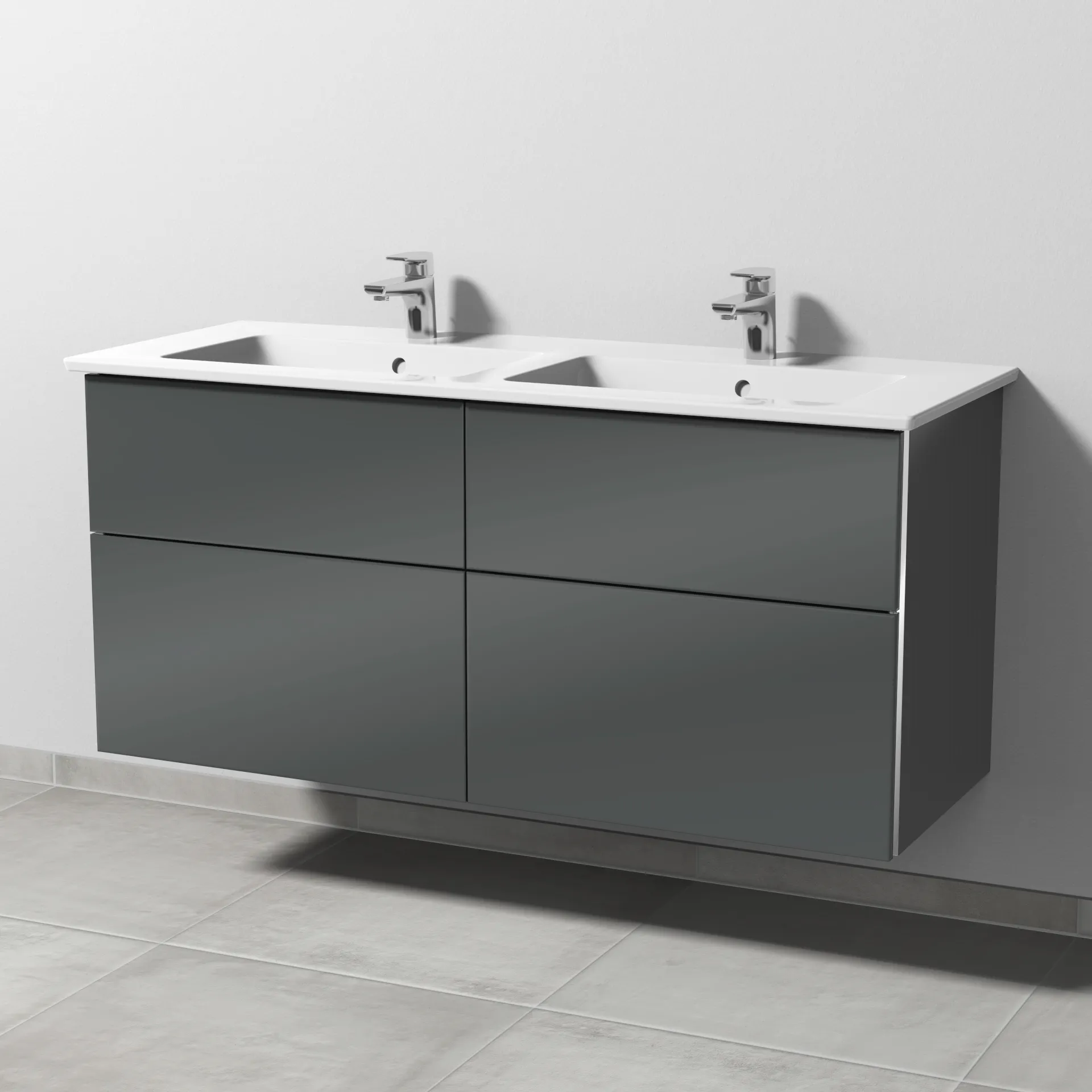 Sanipa Waschtischunterschrank „3way“ 1255 × 591 × 500 mm in Anthrazit (glanz), mit Hahnlochbohrung, Becken mittig Sanipa Waschtischunterschrank „3way“ 1255 × 591 × 500 mm in Anthrazit (glanz), mit Hahnlochbohrung, Becken mittig