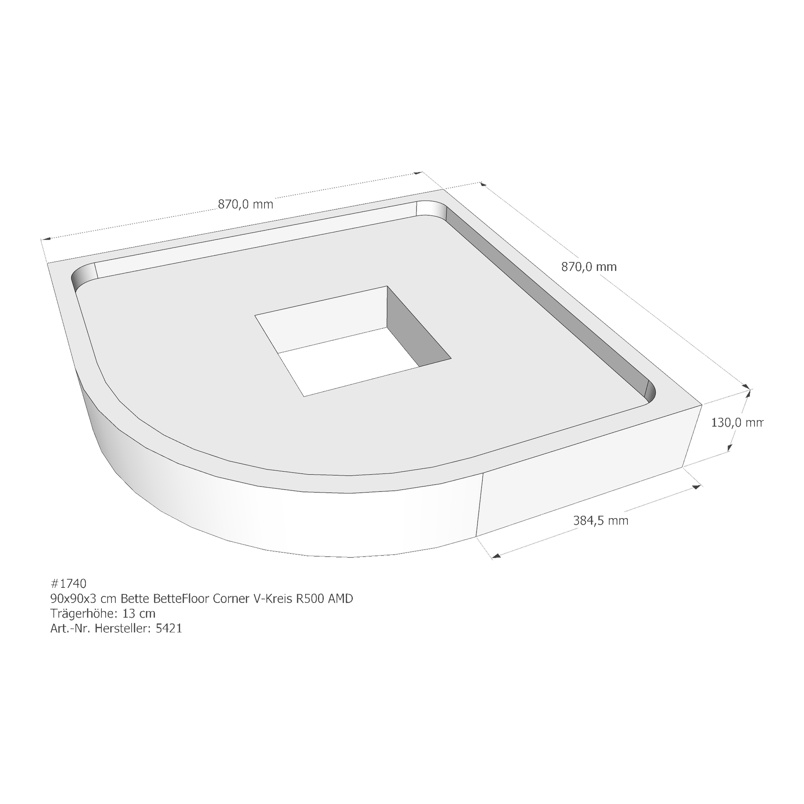 Duschwannenträger für Bette Floor Corner 90 × 90 × 3 cm Breite: 90 cm / Länge: 90 cm Duschwannenträger für Bette Floor Corner 90 × 90 × 3 cm Breite: 90 cm / Länge: 90 cm