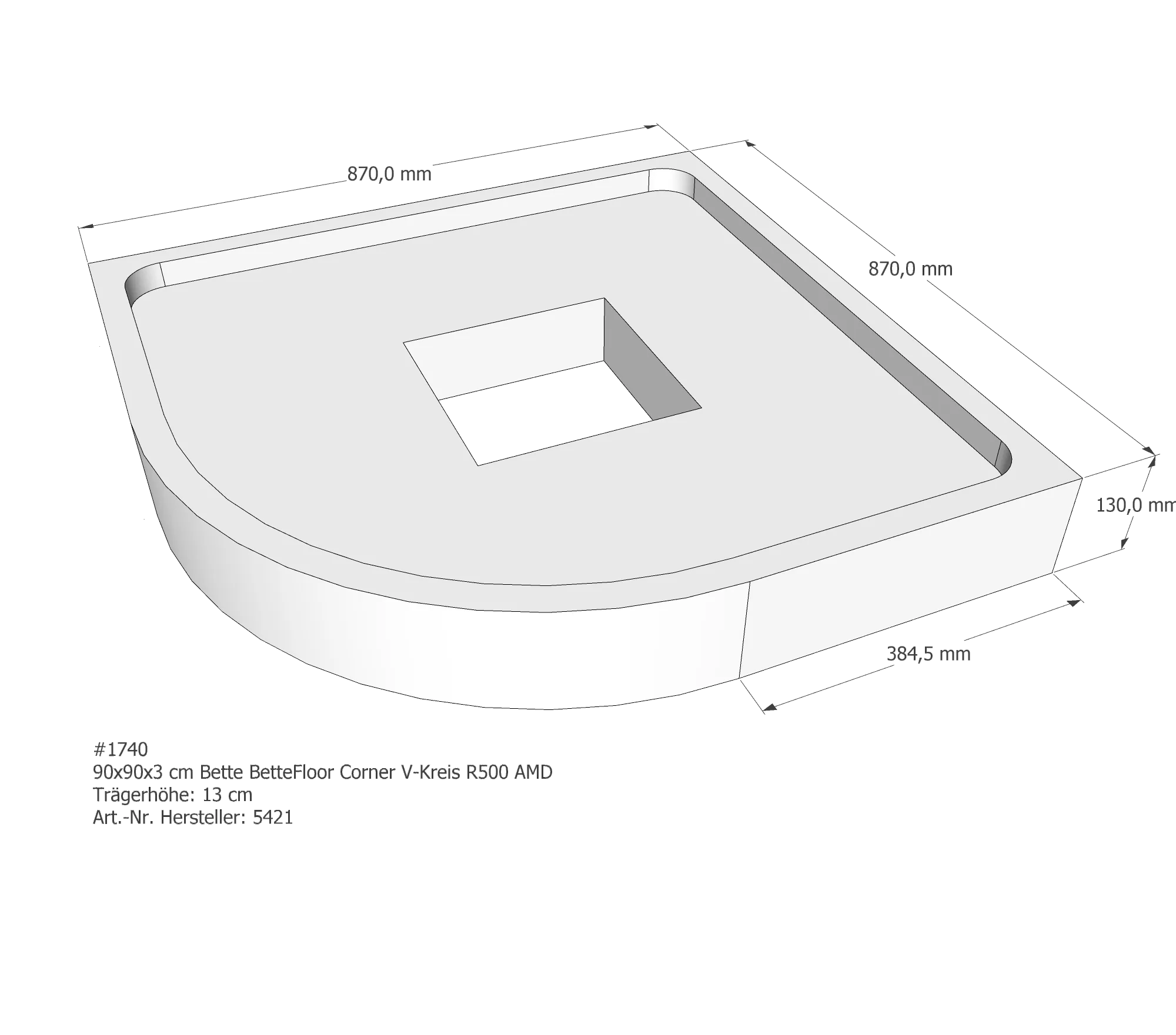 Duschwannenträger für Bette Floor Corner 90 × 90 × 3 cm
