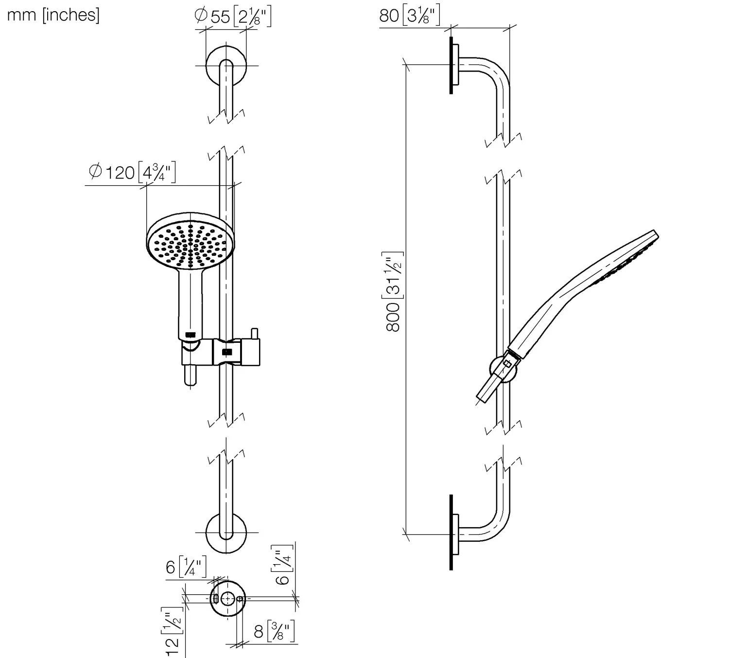 Dornbracht Duschgarnitur SERIENSPEZIFISCH Light Gold PVD, Brausekopf Ø120 mm, Durchfluss max. 15 l/min bei 3 Bar, Funktion ab 6,8 l/min, Kunststoffbrauseschlauch 1750 mm mit Verdrehschutz