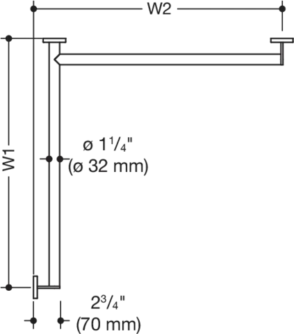 Duschhandlauf (USA) W1/W2:variabel Ausführung rechts, XA schliff, S900 Duschhandlauf (USA) W1/W2:variabel Ausführung rechts, XA schliff, S900