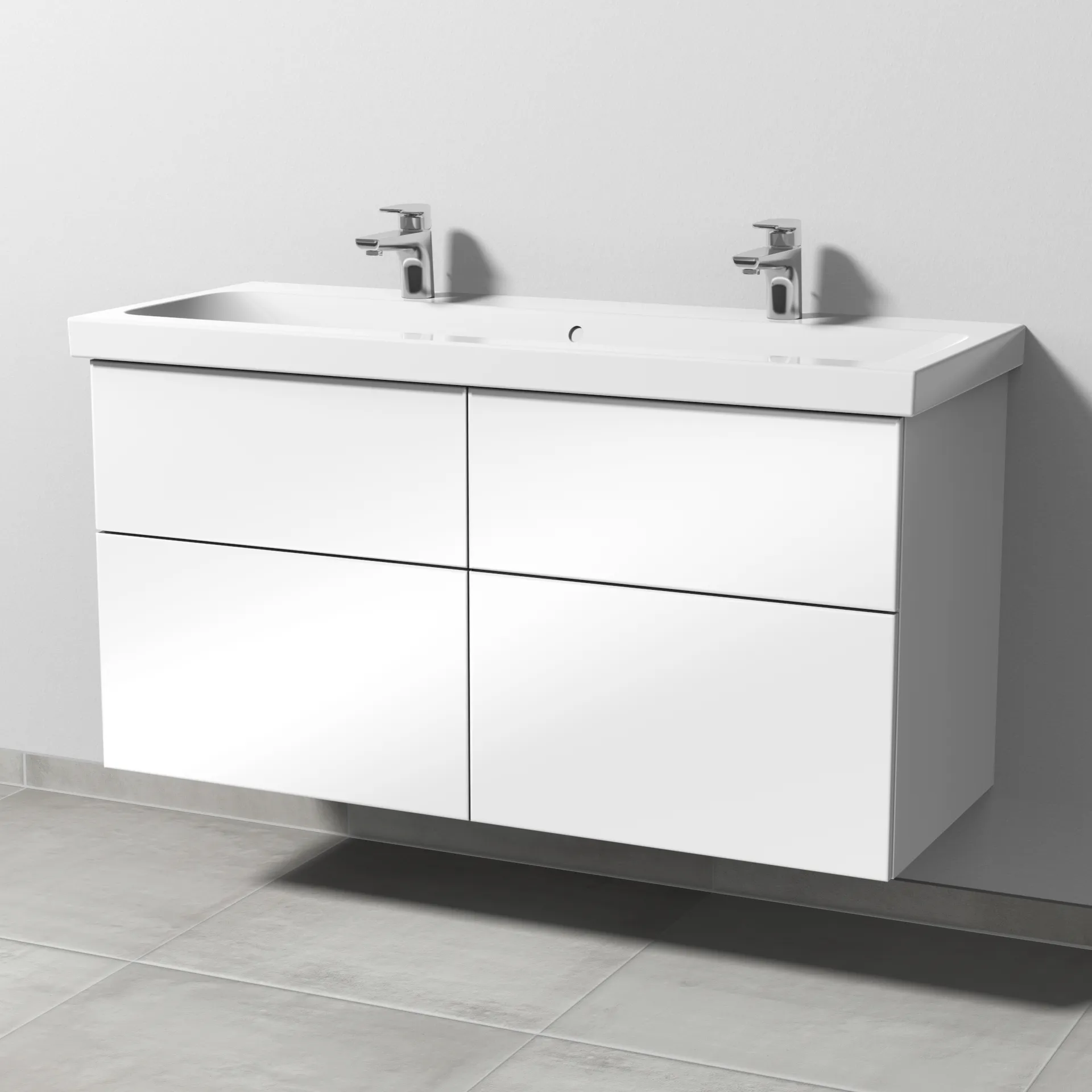 Sanipa Waschtischunterschrank „3way“ passend zu Keramik-Waschtische iCon Light von Geberit 1150 × 591 × 462 mm in Weiß (glanz), Becken mittig, mit