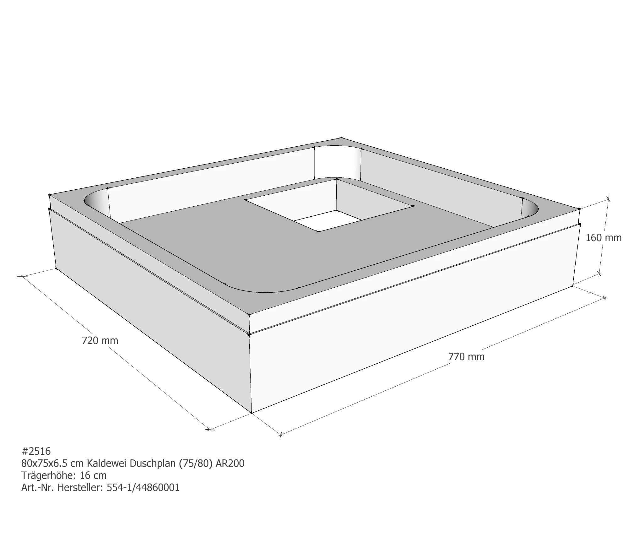 Duschwannenträger für Kaldewei Duschplan 80 × 75 × 6,5 cm