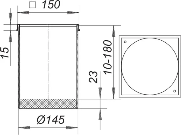 Aufsatzrahmen S 15 V4A, 150 x 150 mm