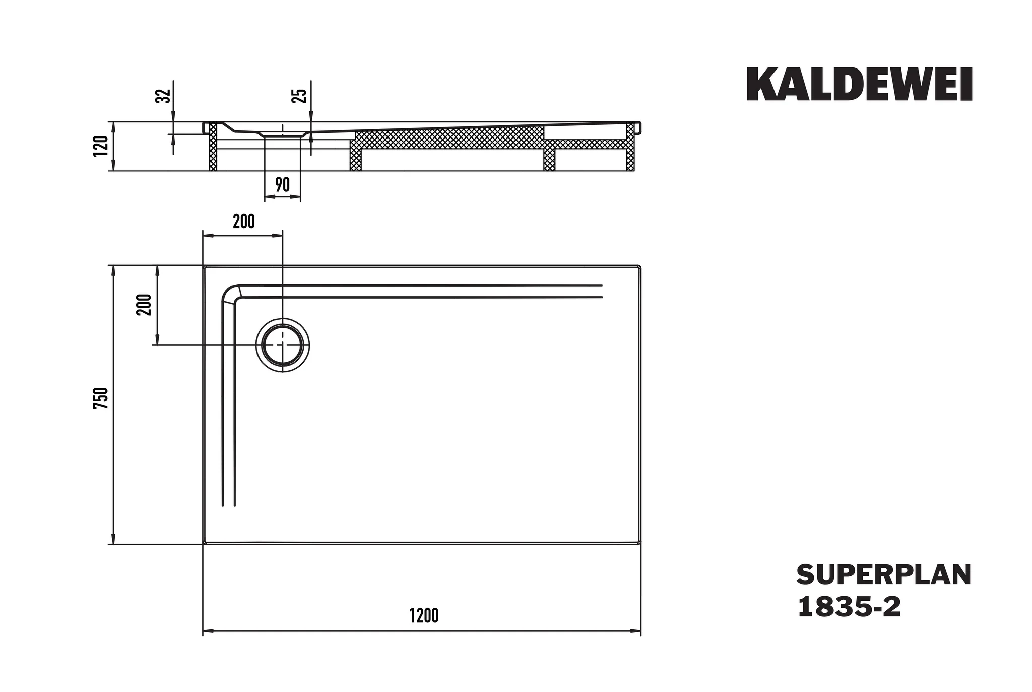 Kaldewei SUPERPLAN Duschfläche mit Wannenträger, 750 x 1.200 mm, warm beige 20, 25 mm tief, Eckablauf, von 2 Seiten begehbar Kaldewei SUPERPLAN Duschfläche mit Wannenträger, 750 x 1.200 mm, warm beige 20, 25 mm tief, Eckablauf, von 2 Seiten begehbar