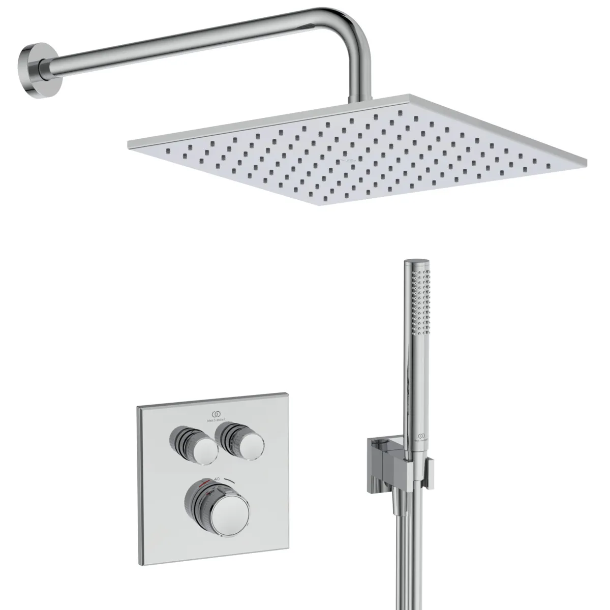 Armaturen-Paket Ceratherm Navigo Chrom, Brausethermostat Unterputz Bausatz 2 für Fertigmontage, Wandanschlussbogen Unterputz, Brauseschlauch, Stabhandbrause, Kopfbrause, Wandanschluss Armaturen-Paket Ceratherm Navigo Chrom, Brausethermostat Unterputz Bausatz 2 für Fertigmontage, Wandanschlussbogen Unterputz, Brauseschlauch, Stabhandbrause, Kopfbrause, Wandanschluss