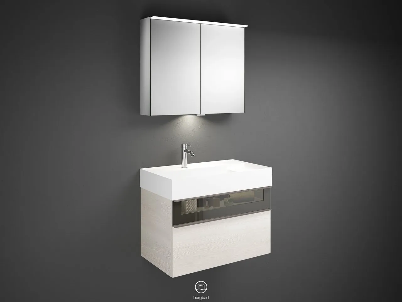 burgbad Yumo SFLA082 Badmöbelset Spiegelschrank mit Mineralguss-Waschtisch burgbad Yumo SFLA082 Badmöbelset Spiegelschrank mit Mineralguss-Waschtisch