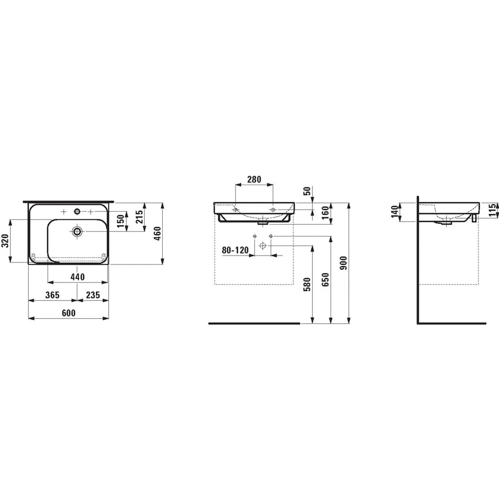 Waschtisch MEDA 460x600x160 Ablage links 1 Hahnloch mit Überlauf Weiß Waschtisch MEDA 460x600x160 Ablage links 1 Hahnloch mit Überlauf Weiß