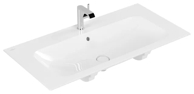 Villeroy & Boch Schrankwaschtisch aus TitanCeram „Finion“ 1000 × 500 × 160 mm, mit Hahnlochbohrung, Hahnlochposition mittig in Weiß Alpin, mit CeramicPlus Villeroy & Boch Schrankwaschtisch aus TitanCeram „Finion“ 1000 × 500 × 160 mm, mit Hahnlochbohrung, Hahnlochposition mittig in Weiß Alpin, mit CeramicPlus