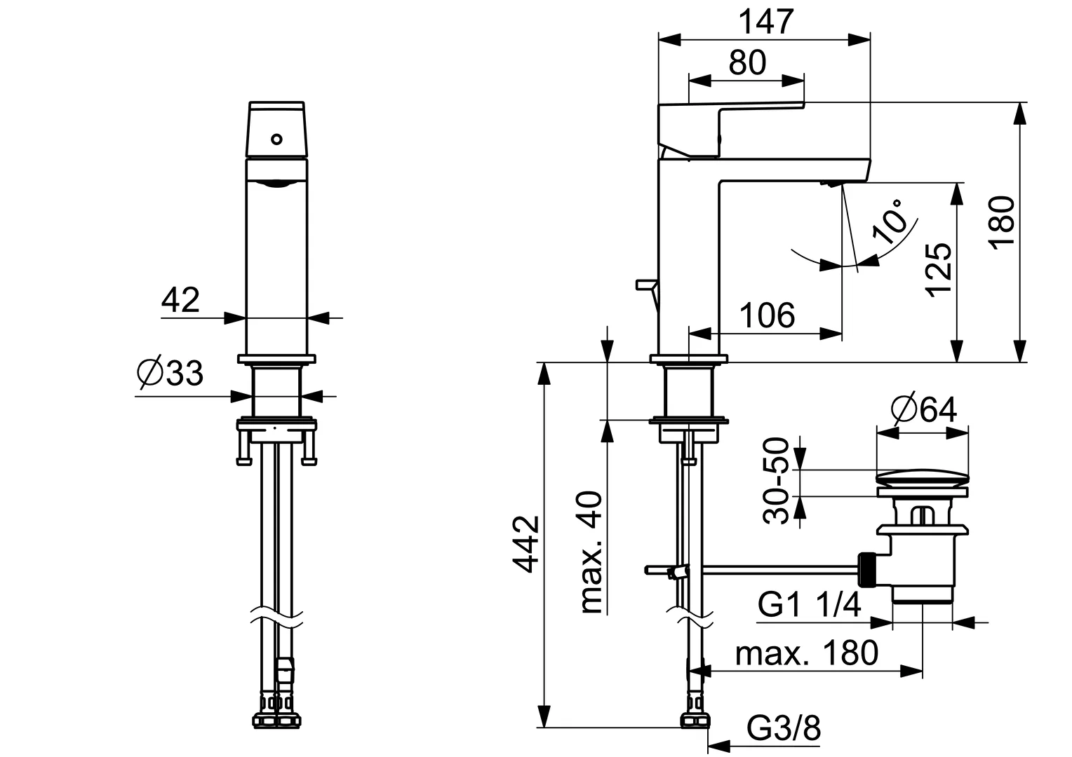 HansaSTELA ECO 5718 Waschtischarmatur Standmontage Einhebelmischer Chrom