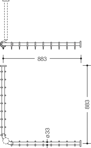 HEWI Duschvorhangstange „Serie 801“ 91,8 × 91,8 cm HEWI Duschvorhangstange „Serie 801“ 91,8 × 91,8 cm