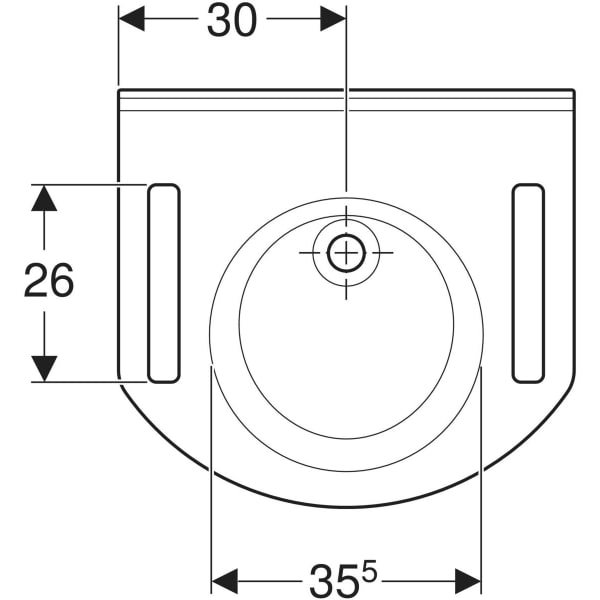Publica Waschtisch rundes Design, mit Ausschnitten, barrierefrei: B=60cm, T=55cm, Hahnloch=ohne, Überlauf=ohne, weiß-alpin