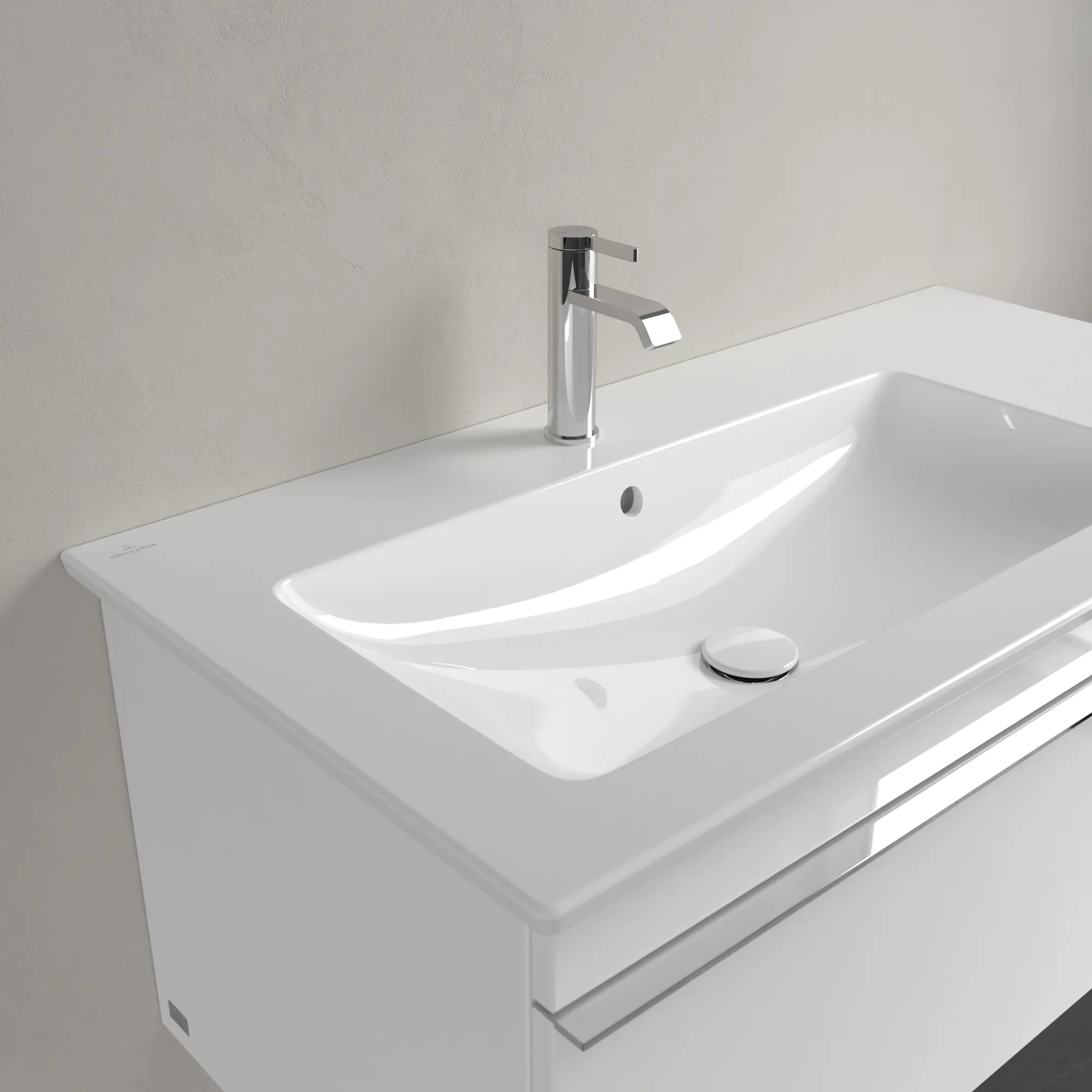 Villeroy & Boch Wandwaschtisch „Venticello“ 1000 × 500 × 170 mm, für Becken links, mit Hahnlochbohrung, Hahnlochposition mittig in Weiß Alpin