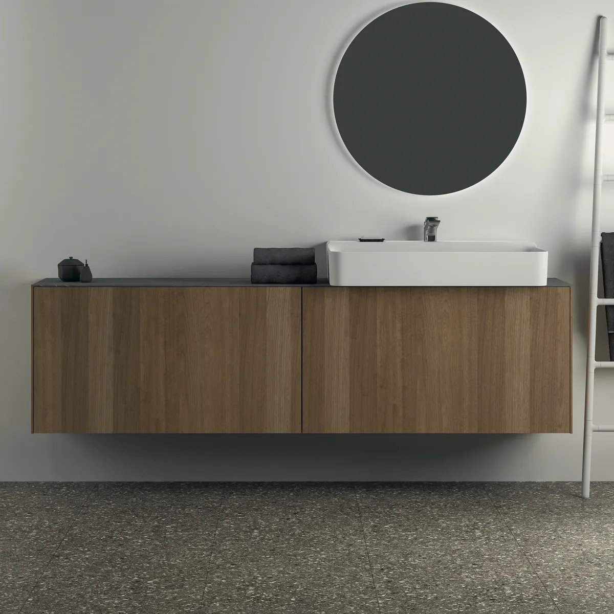 Waschtischplatte Conca, aus Keramik, 1987x373x6mm, Marmor Noir Desir