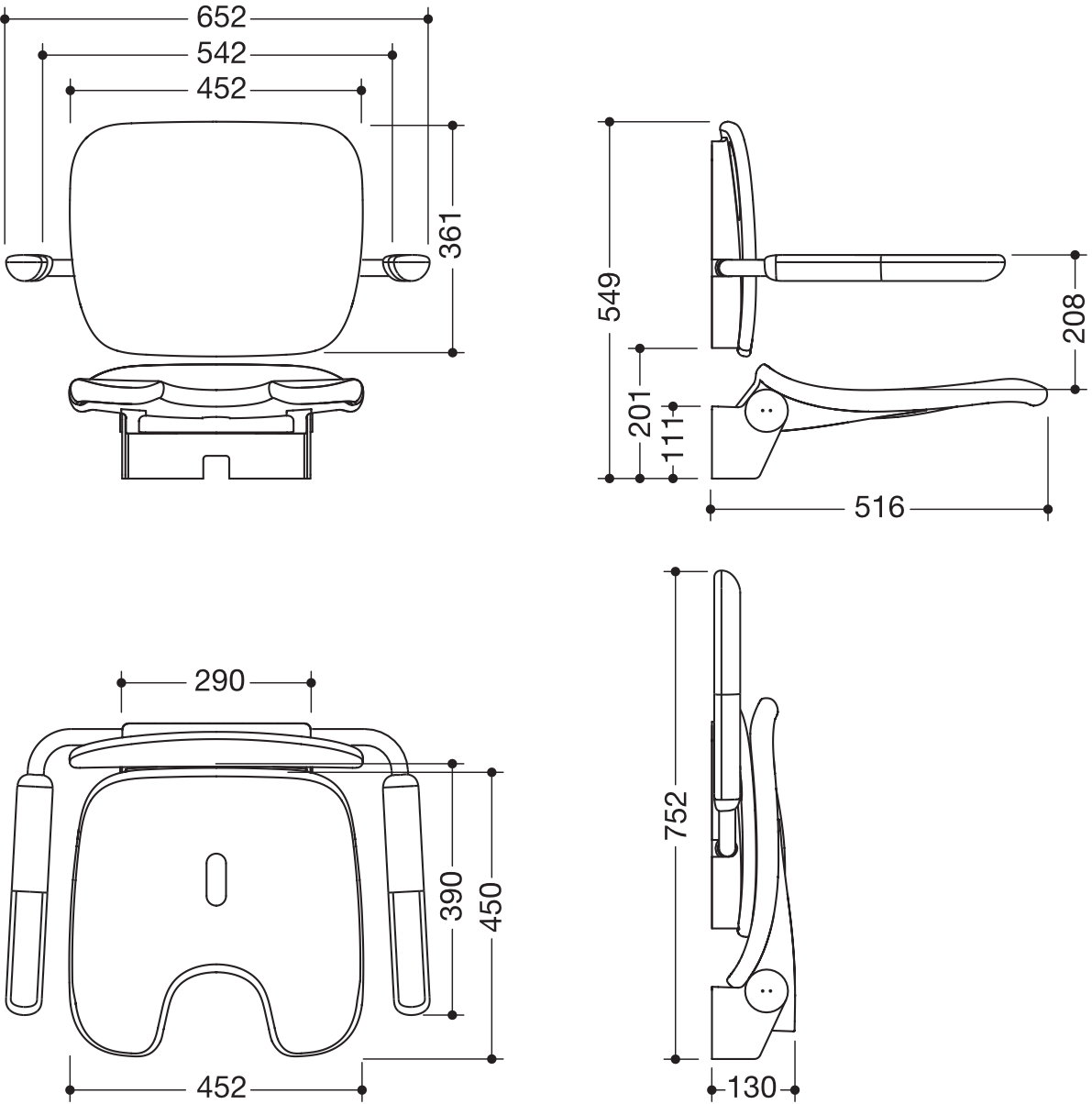 Klappsitz „Serie 802 LifeSystem“ in Signalweiß glänzend / Signalweiß matt