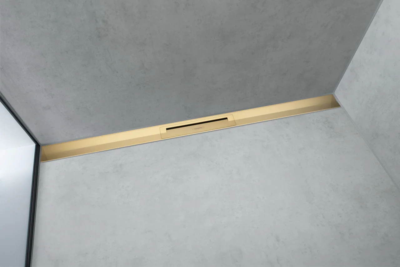 Hansgrohe RainDrain Flex Duschrinne 1000 mm, Polished Gold Optic, wandangebunden, höhenverstellbar um 10 mm, bis zu 60 l/min Ablaufleistung Hansgrohe RainDrain Flex Duschrinne 1000 mm, Polished Gold Optic, wandangebunden, höhenverstellbar um 10 mm, bis zu 60 l/min Ablaufleistung