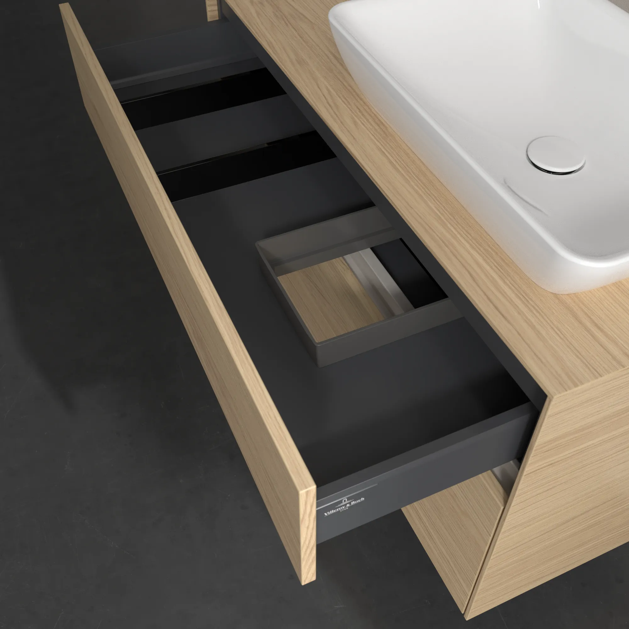 Villeroy & Boch Waschtischunterschrank „Collaro“ 1000 × 548 × 500 mm Nordic Oak, mit Beleuchtung, für Becken rechts