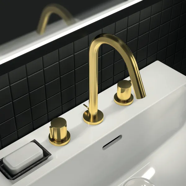 Ideal Standard Joy Arm 3-Loch Waschtischarmatur BC783A2, Brushed Gold Ideal Standard Joy Arm 3-Loch Waschtischarmatur BC783A2, Brushed Gold