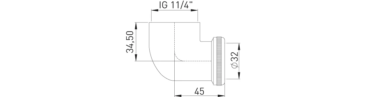 Ablaufwinkel 1 1/4″ Messing vc einseitig Überwurfmutter