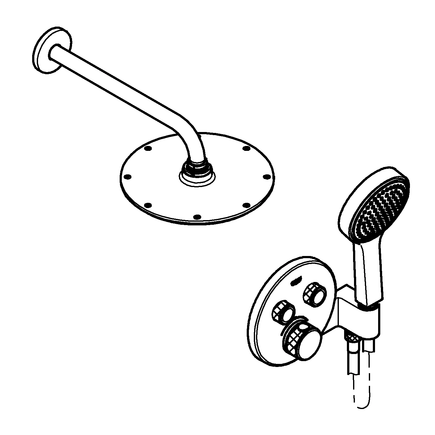 Duschsystem Unterputz Grohtherm SmartControl 34743, mit Unterputz-Thermostat mit 2 Absperrventilen und integriertem Brausehalter, Rainshower Cosmopolitan 210 Kopfbrauseset, chrom