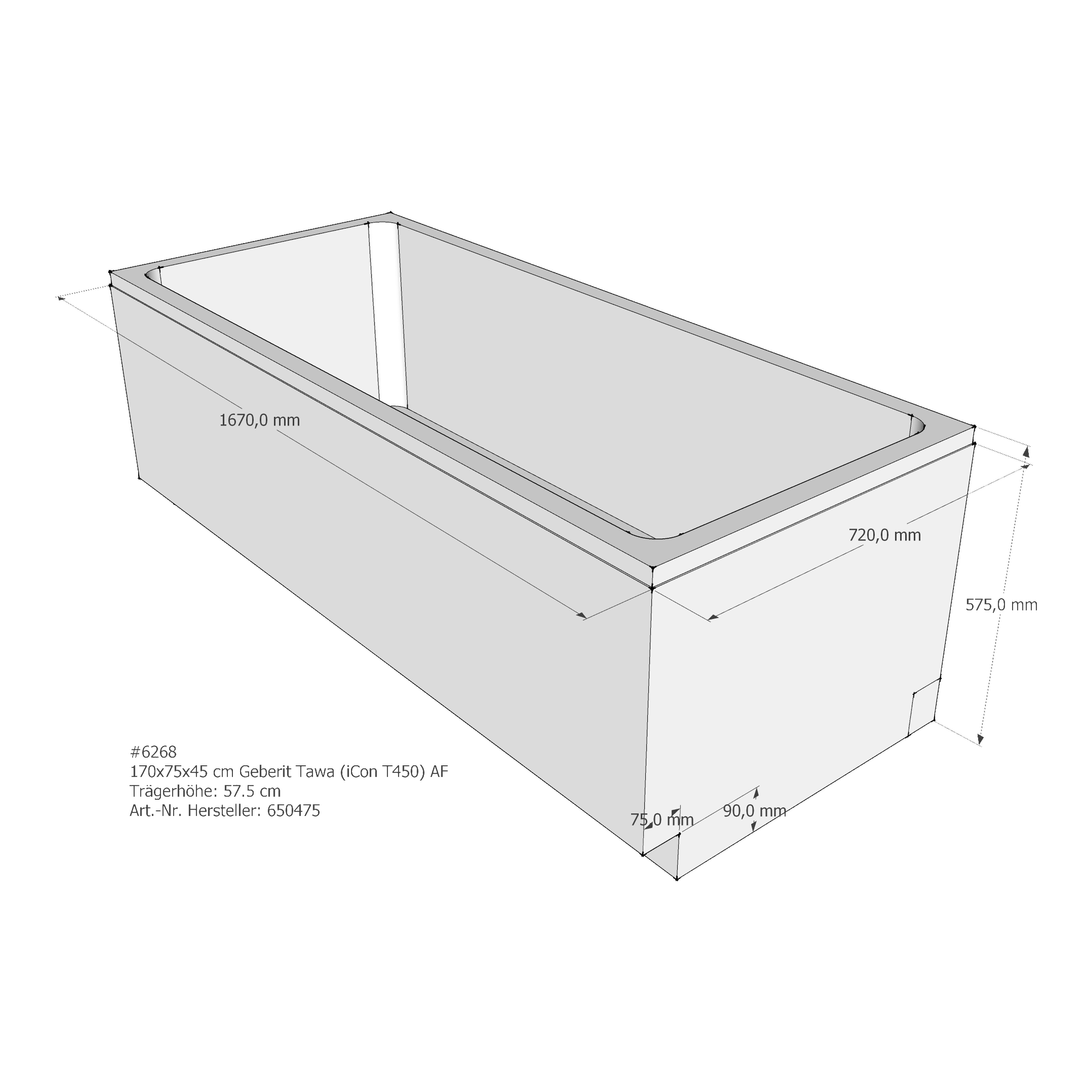 Badewannenträger für Geberit Tawa (iCon T450) 170 × 75 × 45 cm Badewannenträger für Geberit Tawa (iCon T450) 170 × 75 × 45 cm