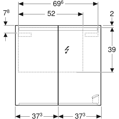 Geberit Option Spiegelschrank mit Beleuchtung, zwei Türen, 75x70x15 cm, außen und innen verspiegelt