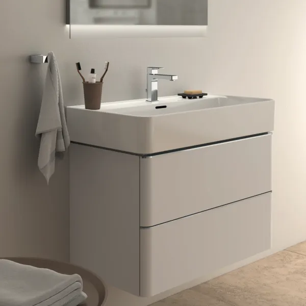 Waschbecken „StradaII“ 80 × 43 × 17 cm, Hahnlochposition mittig in Weiß