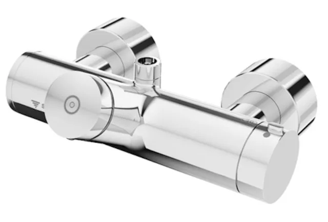 Aufputz-Duscharmatur VITUS VD-SC-T / o, Mischwasser, Thermostat, Selbstschluss-Aufputz-Duscharmatur, 2 RFV, Thermische Desinfektion, 2x DN 15 G 1/2 AG, DN 15 G 1/2 AG (oben), chrom