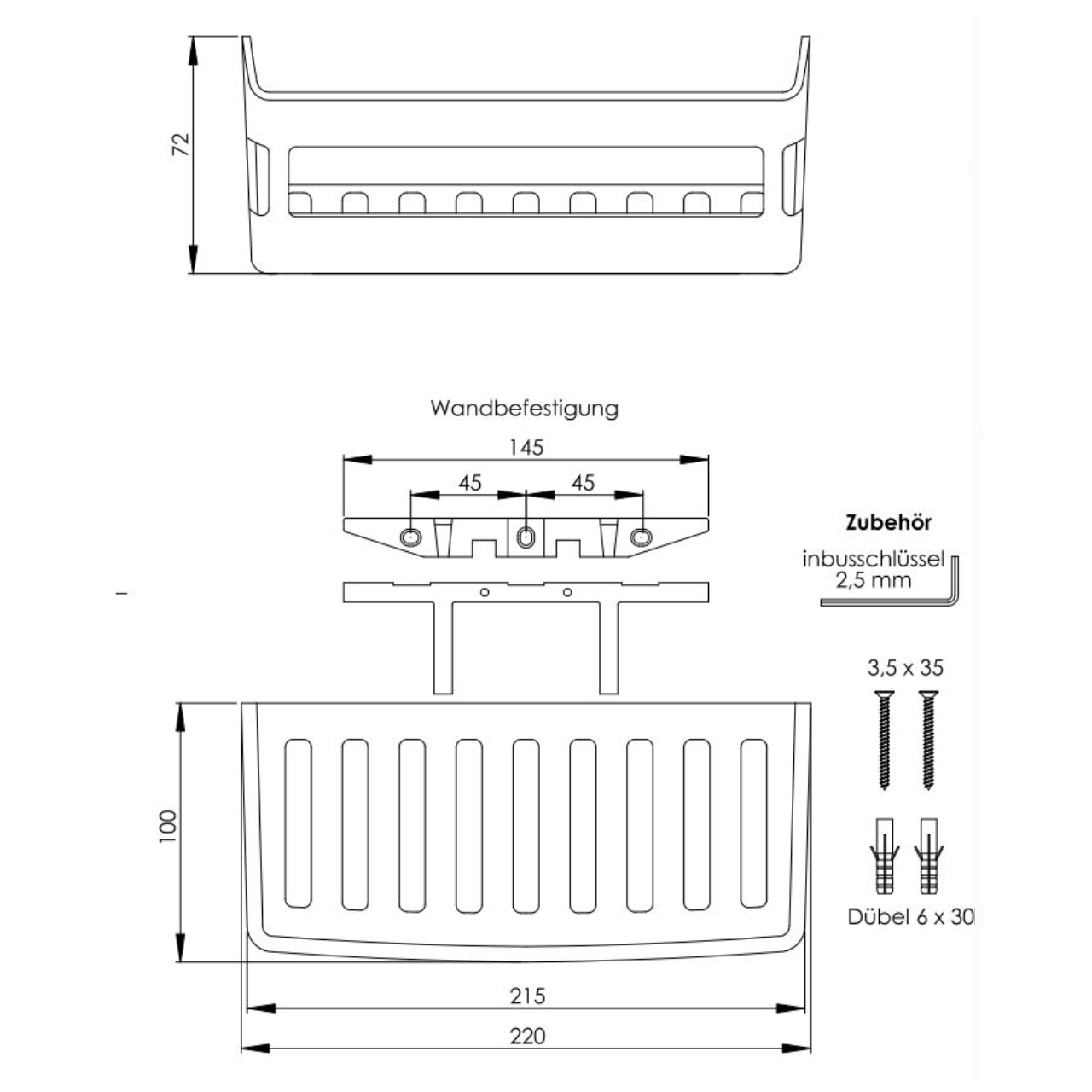 ASW Schwammkorb, Befestigung verdeckt 95 × 220 × 86 mm in Matt Schwarz ASW Schwammkorb, Befestigung verdeckt 95 × 220 × 86 mm in Matt Schwarz
