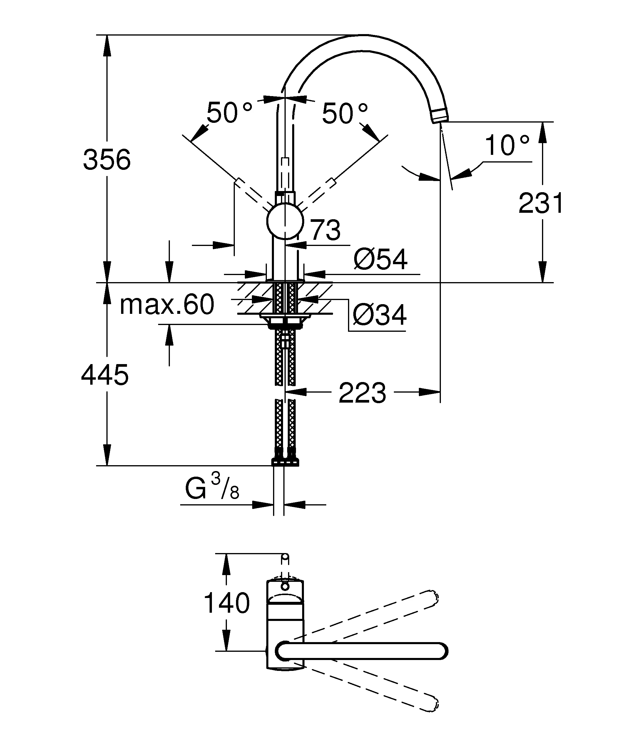 Einhand-Spültischbatterie Minta 32917, Einlochmontage, C-Auslauf, chrom