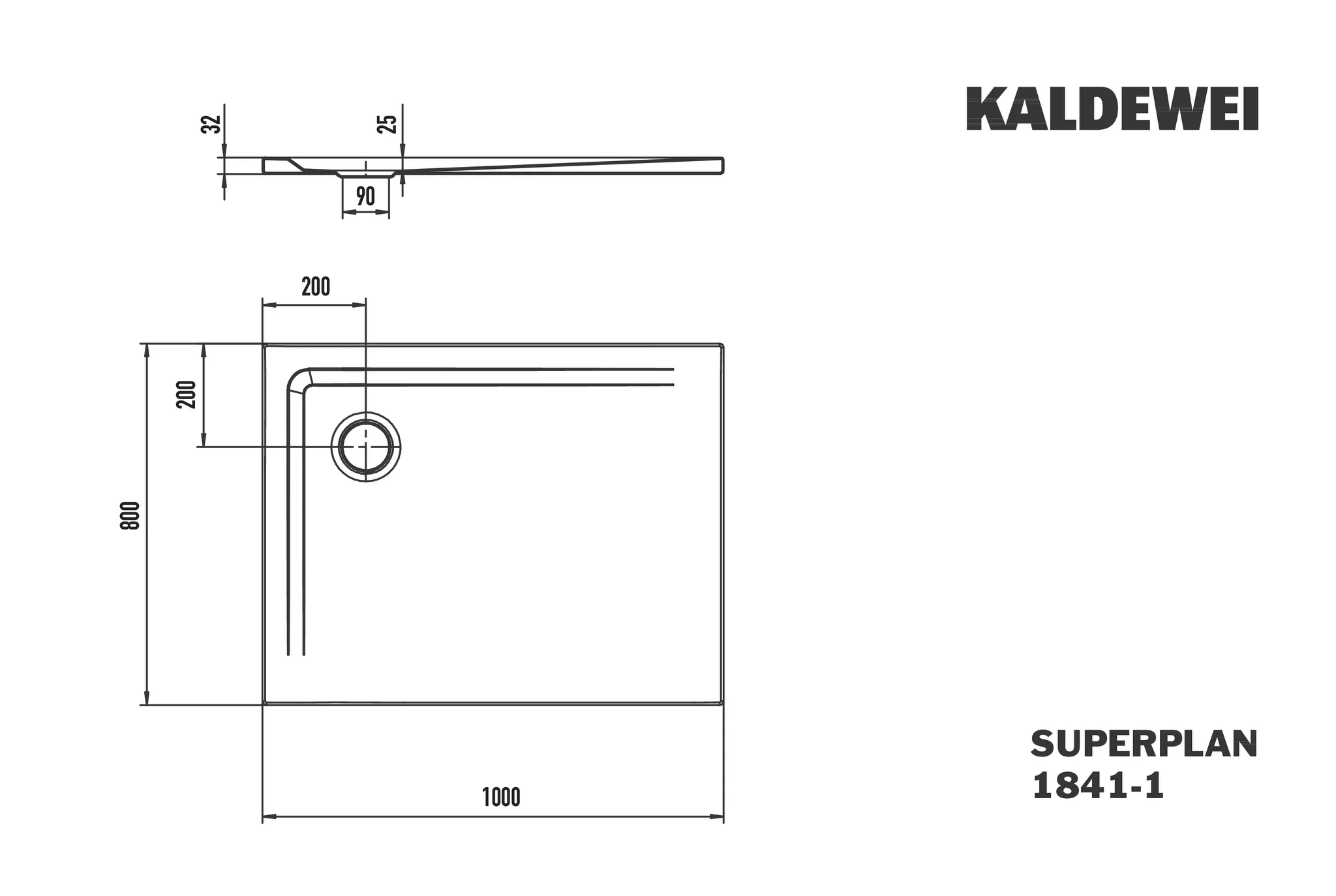 Kaldewei SUPERPLAN Duschfläche 800x1000 mm, cool grey 80, Secure Plus Antislip, bodengleich, Eckablauf